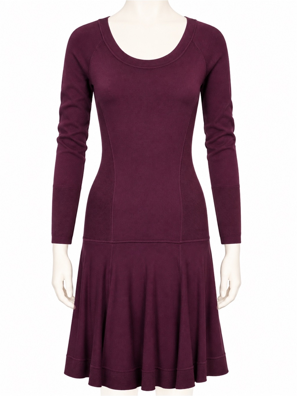 Long Sleeve Scoop Neck Flared Dress in Plum
